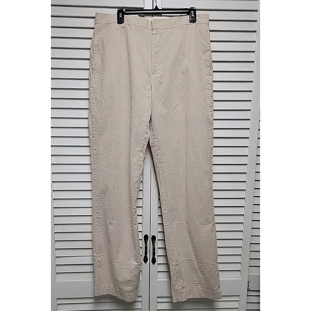 Vtg J Crew MEN Pants 34x36 Brown Seersucker Cotton Flat Trousers 35x34.5 Actual